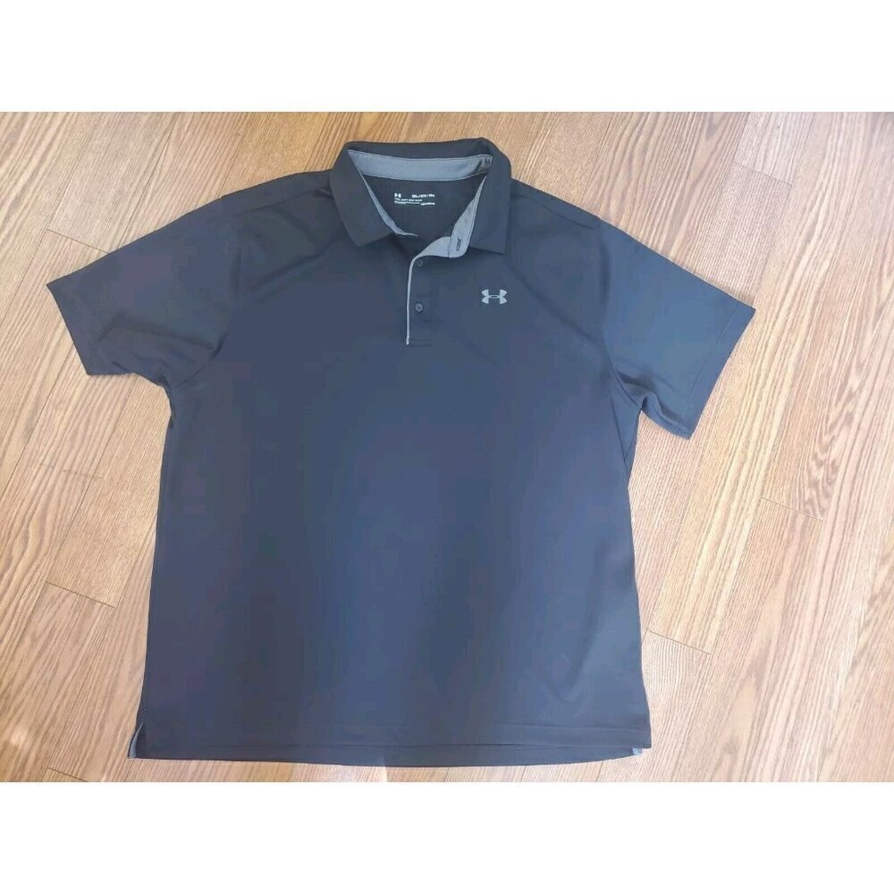 Under Armour Polo Shirt Men's 2XL XXL Short Sleeves Black Loose Heatgear Golf